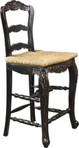 Bar Stool French Country Farmhouse Blackwash Floral Wood Carving Hand Rush Seat - £726.61 GBP