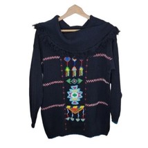 Vintage Victoria Jones | Tribal Beaded Sweater with Fringe Cowl Neck Medium - £27.83 GBP