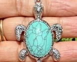 Oxidized Silver Hindu Religious TURTLE TORTOISE Pendant Locket, Turquoise - $14.69