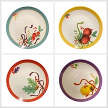 Fringe Studio 4 Salad Plates Christmas Dessert Dishes Fruits Holly Berry Bow CA - £43.06 GBP