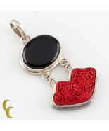 Sterling Silver Cinnabar and Onyx Pendant Beautiful - $5,394.44 MXN