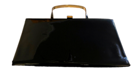 Purse Ande Black Patent Leather Small Handlke Evening Bag with Clasp Vintage - £18.57 GBP
