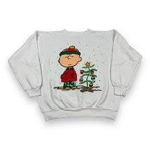 Vtg Peanuts Charlie Brown Christmas Tree Sweatshirt White *Spots* USA Made XL - £19.08 GBP