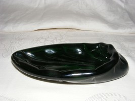 Vintage Dark Green Art Glass Spoon Holder Trinket Tray ? - $35.92