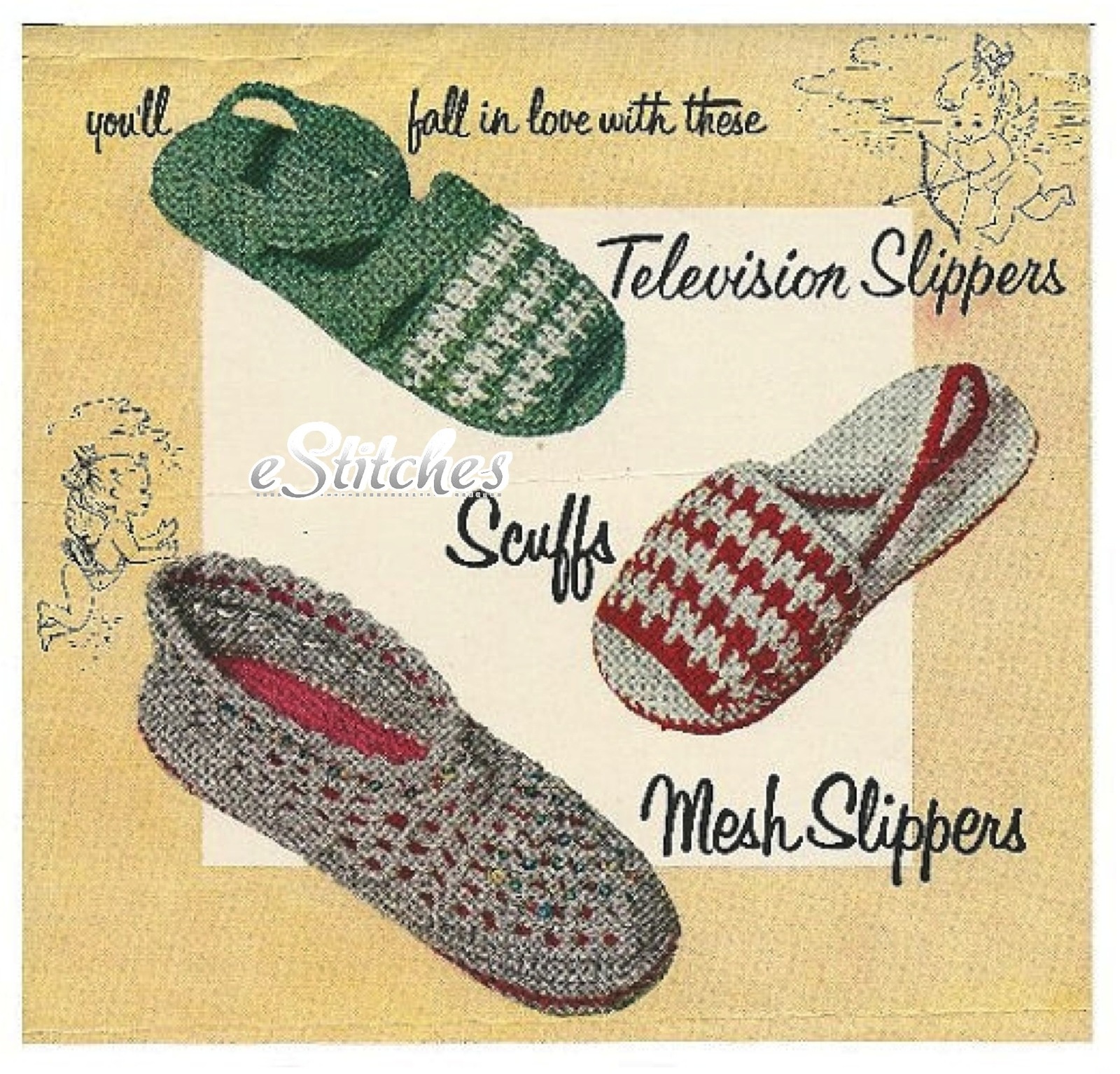 Crochet Slippers & Scuffs, Crocheted Soles - 3 Crochet Patterns (PDF 1040) - $3.75