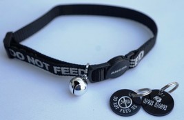 Do Not Feed Reflective Safety Cat Collar Black &amp; Personalised Tag, Fish Bones - £19.29 GBP