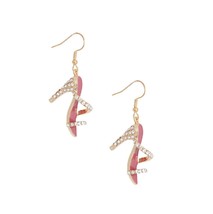 Women Beautiful Pink Epoxy Rhinestone High Heel Shoe Gold Plated Hook Earrings - £26.62 GBP