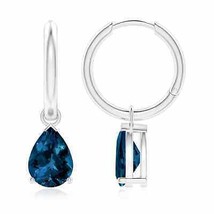 ANGARA London Blue Topaz Drop, Hoops Earrings in 14K Gold (Grade-AAAA, 9x6mm) - £893.33 GBP