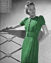 1930s Puff Sleeve Ribbed Dress with Belt - Knit pattern (PDF 3312) - $3.75
