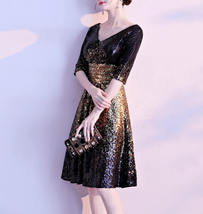 Black Gold Sequin Midi Dress Women Short Sleeve Plus Size Sequin Midi Dress image 2