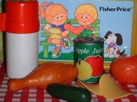 Vintage Fisher Price Picnic Lunch Box Food Lot Childrens Playfood Preten... - $29.69