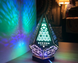 Bohemian Wooden Table Lamp, colorful light, Boho styly night light, bedside lamp - £43.84 GBP