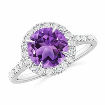 ANGARA Round Amethyst Engagement Ring with Diamond Halo for Women in 14K Gold - £730.86 GBP