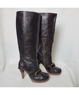 Women’s Brown Leather Heel Knee Boots By Harlot Size 7US Made In Portuga... - $1,796.27 MXN