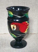 Hand Painted Lacquer Turned Wood Pedestal Parrot Goblet Vase Tropical Bird - £7.96 GBP