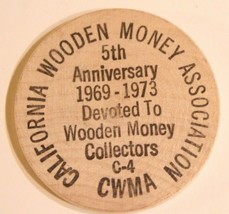 Vintage California Wooden Nickel 5th Anniversary Wooden Money Association 1973 - £3.94 GBP