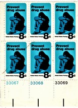 U S Stamp - Prevent Drug Abuse  8c...Plate Blocks of 6 Stamps - £2.56 GBP