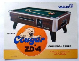 Vally Cougar ZD-4 Vintage Pool Table Flyer Original 8.5&quot; x 11&quot; Artwork Promo - £19.98 GBP