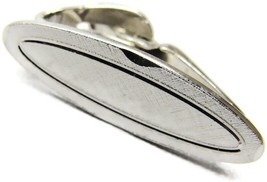 Swank Small Oval Lined Edge Silver Tone Vintage Tie Clasp Tux Suit - £10.07 GBP