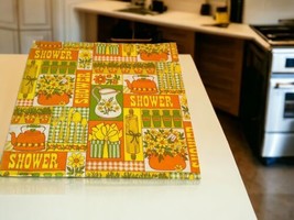 Groovy 1970’s Vtg Shower Wrapping Paper Sheet Orange Green Kitschy Patchwork - £8.83 GBP