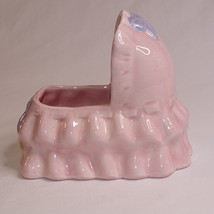 Vintage Baby Bassinet Crib Pink Planter Rare Ceramic Piece Nursery Planter Small - £3.93 GBP