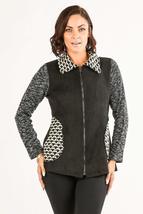 Women&#39;s Black/White Faux Suede Patchwork Zip-Up Cardigan Jacket (Black, ... - £62.44 GBP