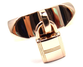 Authentic! Hermes 18k Rose Gold Collier De Chien Lock Band Ring Size 49 US 4 3/4 - £1,645.76 GBP