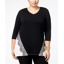 Belldini Womens Plus 2X Black Lace Applique Colorblock Tunic Top NWT AO69 - $35.27