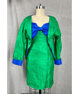 Vtg 1980s Kelly Green Raw Silk Mini Dress 3 Piece Outfit Sz XS Kitschy U... - £93.39 GBP