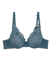 $29 PEARLLE Solid Floral Lace-Band Underwire Full-Coverage Bra Gray 32B - $14.85