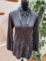 LOGO Lori Goldstein Women&#39;s Black Collared Long Sleeve Button Down Shirt Size S - £18.08 GBP