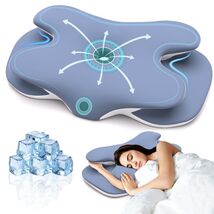 Cervical Neck Pillow Memory Foam Ice Silk Pillowcase Ergonomic Support Blue - $356.46 MXN