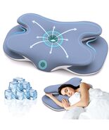 Cervical Neck Pillow Memory Foam Ice Silk Pillowcase Ergonomic Support Blue - $356.46 MXN