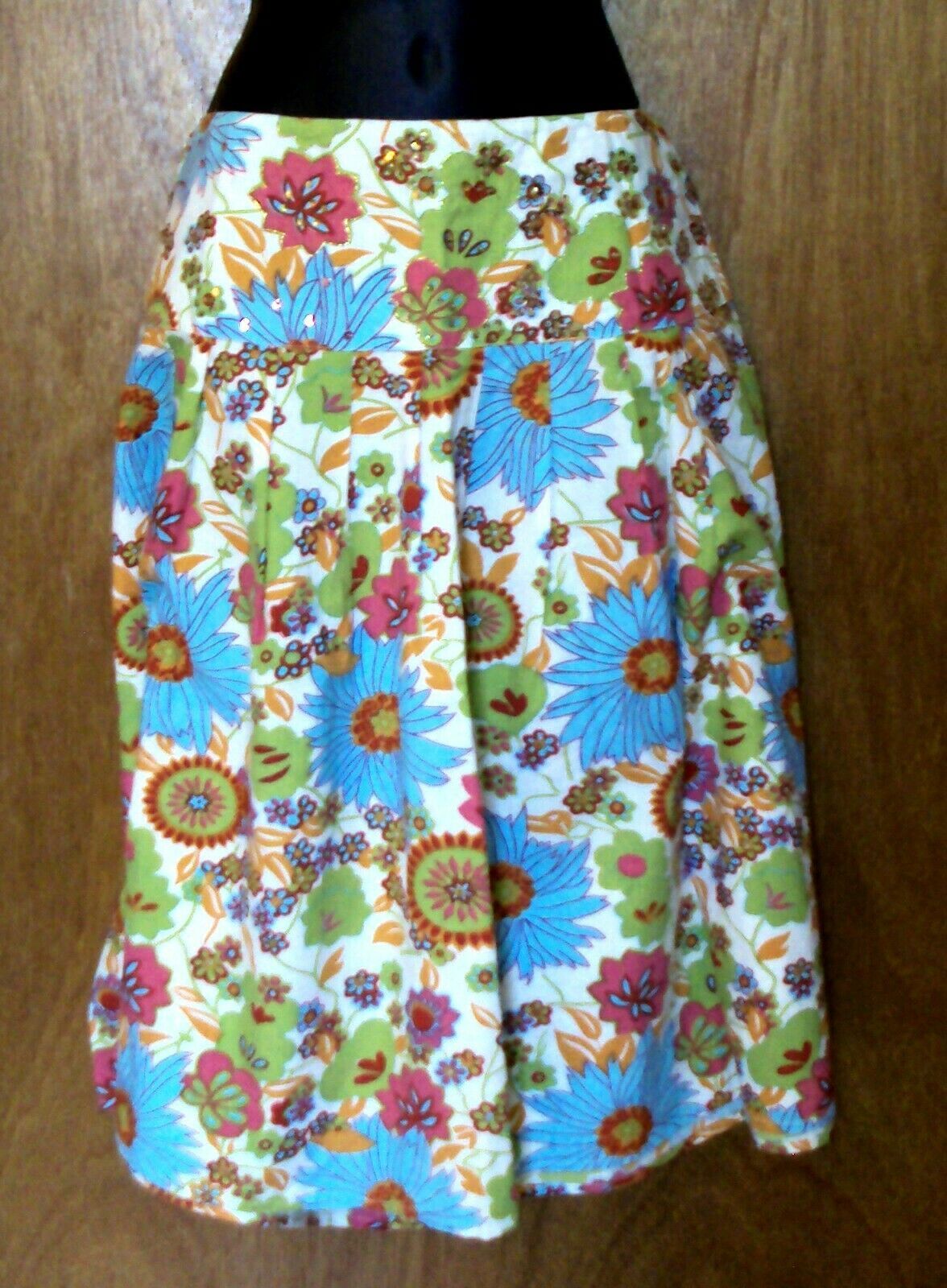 Primary image for Touche Floral Print Skirt size 10 Pleated Drop Waist Sequin Embellished Yoke 