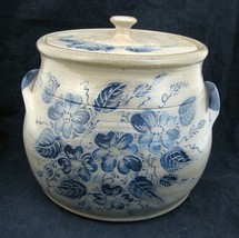 VTG Eldreth Pottery Large Crock Pot w Lid Flower Pot Floral Stoneware Cookie Jar - £103.15 GBP