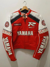 Yamaha Vintage Red &amp; White Cowhide Leather Motorcycle Racing Jacket CE-Armors - £123.01 GBP