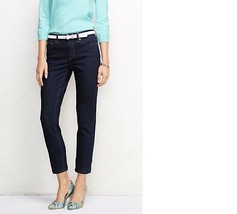 Lands End Women&#39;s Mid Rise Slim Leg Indigo Cropped Jeans Dark Indigo Wash New - £27.96 GBP