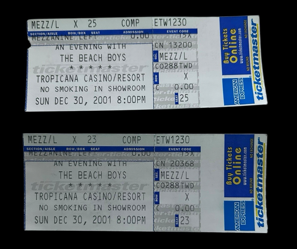 (2) The Beach Boys Concert Ticket Stubs TROPICANA CASINO/RESORT VEGAS 12... - $85.50