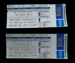 (2) The Beach Boys Concert Ticket Stubs TROPICANA CASINO/RESORT VEGAS 12... - $85.50