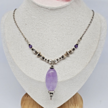 925 Sterling Silver - Amethyst Stone Pendant Chain Choker Necklace 18&quot; Long - £22.73 GBP