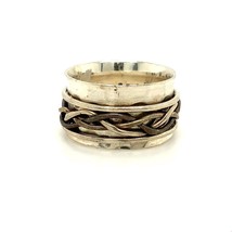 Vintage Signed 925 YS India Hammered Brass Braided Accent Band Ring size 8 - £47.48 GBP