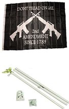 3x5 Gadsden Don&#39;t Tread 2 Rifles Flag White Pole Kit Set PREMIUM Vivid Color and - £15.88 GBP
