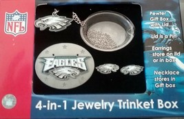 Eagles Football Jewelry Set. Earrings Pin Necklace Small Metal Box New Nfl Lic - £17.75 GBP