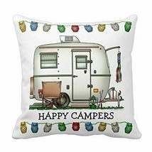Retro Happy Campers Trailer Pillow Cover Sham Owls Hidden Zipper 17-inch NEW - £12.68 GBP