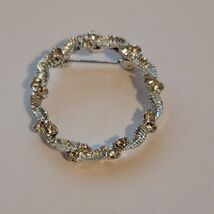Vintage Silver Tone Rhinestone Wreath Brooch – Mid-Century Sparkling Cir... - $4.95