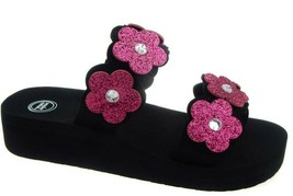 Wonder Nation Girls Slip On Flip Flops Black W Pink Flowers Size 12/13 NEW - £9.97 GBP