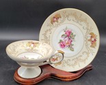 Vintage Riviera Japan China Tea Cup Saucer Gold Guilding Pink Floral Han... - $12.86