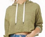 Basic Soft Cropped Crop Hoodie Dark Olive Marl Green Size Large L NEW - $15.60