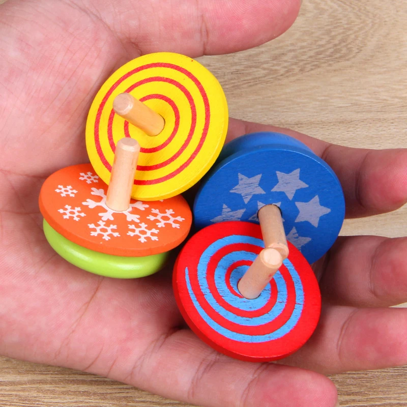 4Pcs/Lot New Wooden Toy Colorful Spinning Top Montessori Magic Classic Toys - £11.75 GBP