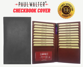 Men/Women Checkbook Cover Genuine Leather Bifold Slim Cover with RFID Bl... - £11.78 GBP